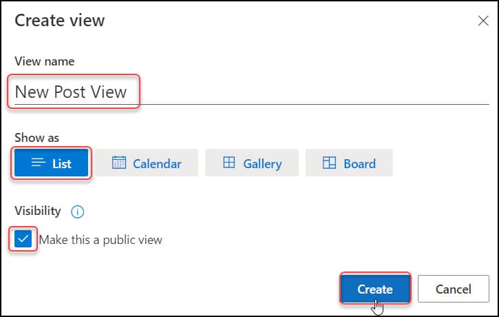 Create a List view in SharePoint Online