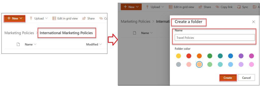 create a new folder in sharepoint