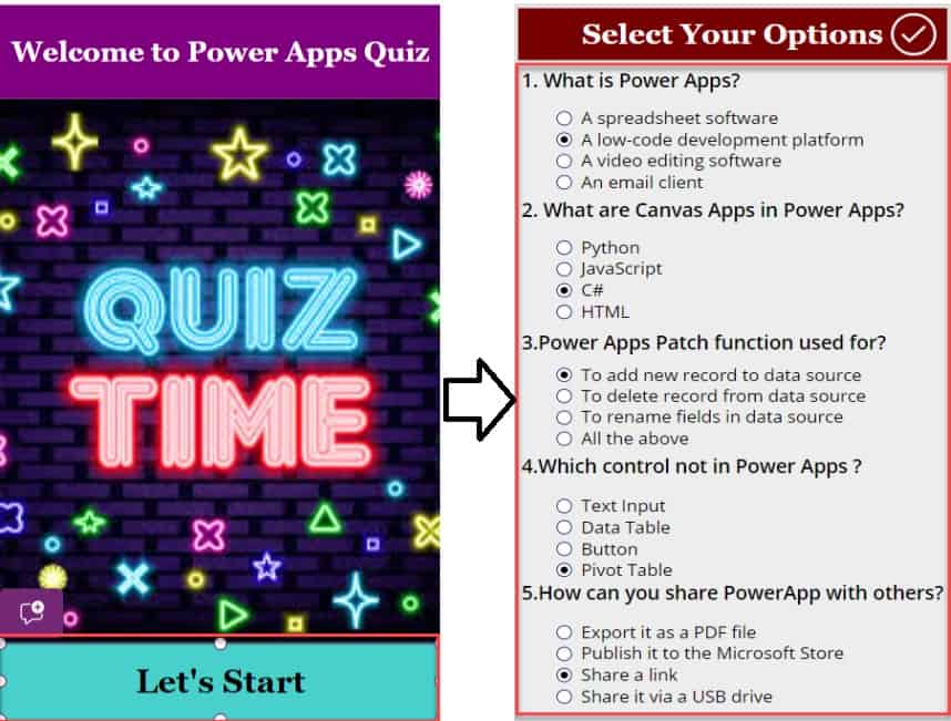 create a quiz app in powerapps