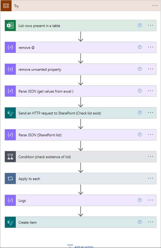 Create a SharePoint list and columns of multiple data type from an excel using Ms Flow