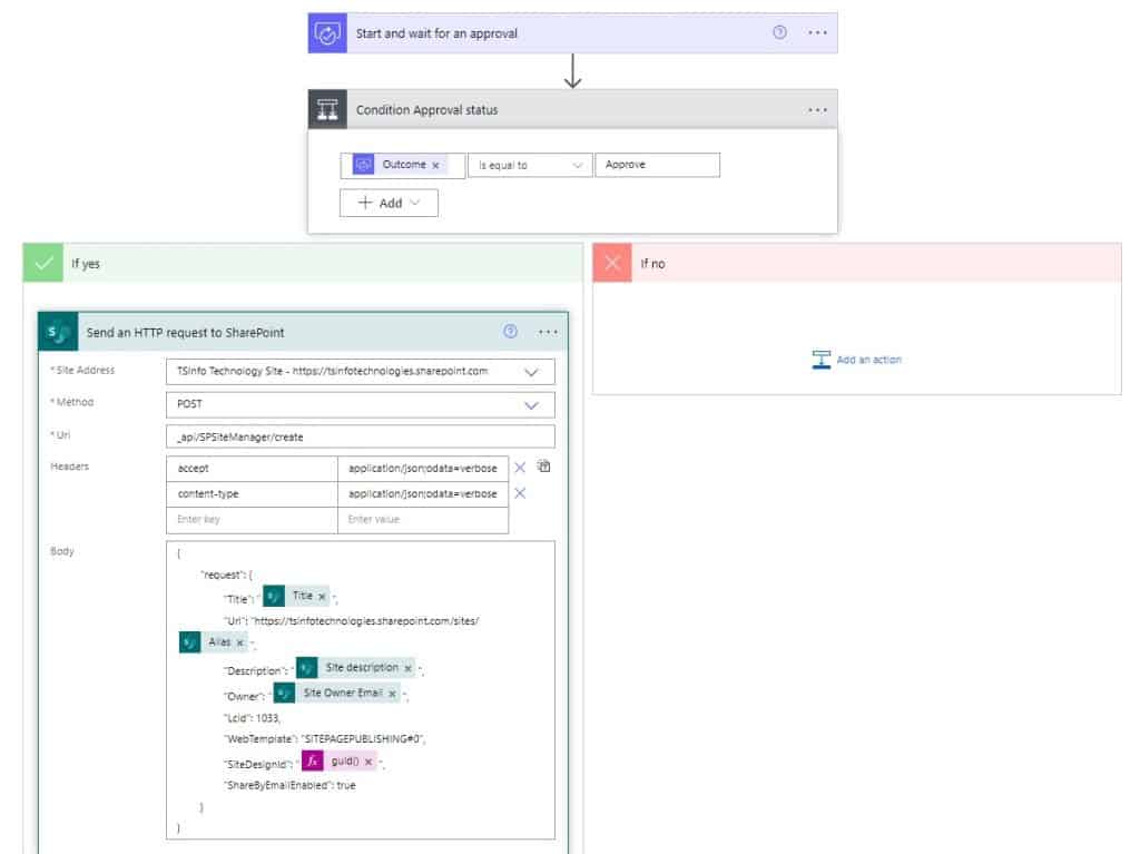 create a SharePoint online site using Microsoft flow