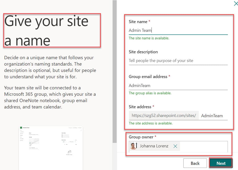 create a SharePoint Online site