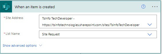 create a SharePoint Online sites using flow