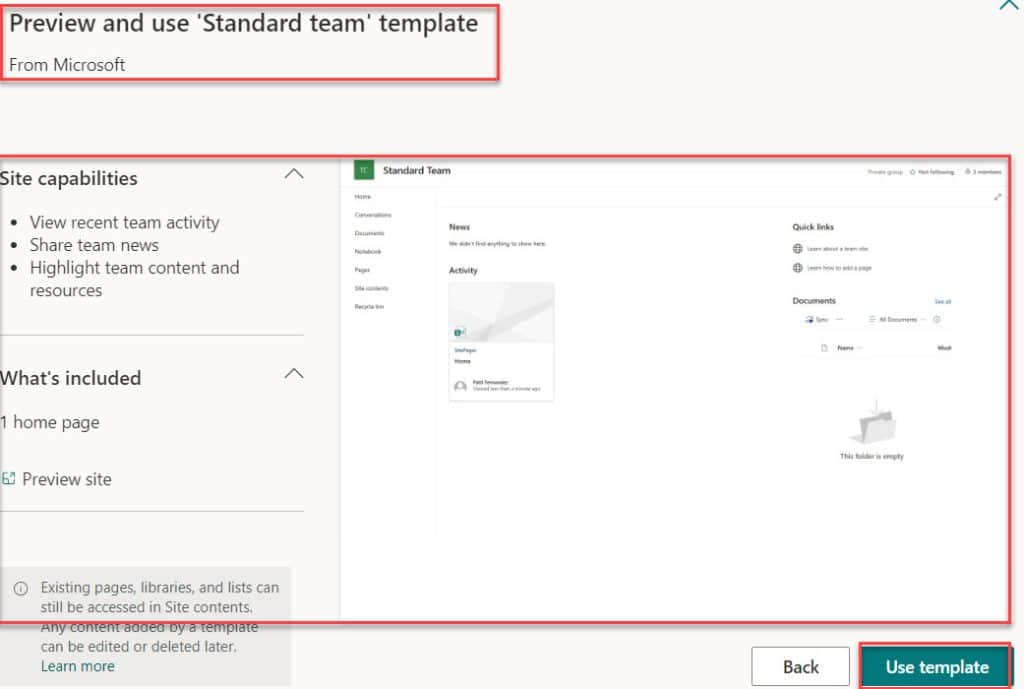 how to create a sharepoint team site in office 365