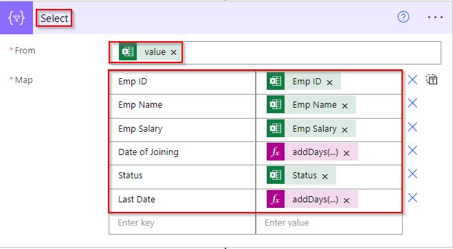 create array from excel table power automate