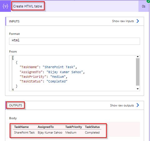 Create an HTML Table from a filter array using power automate