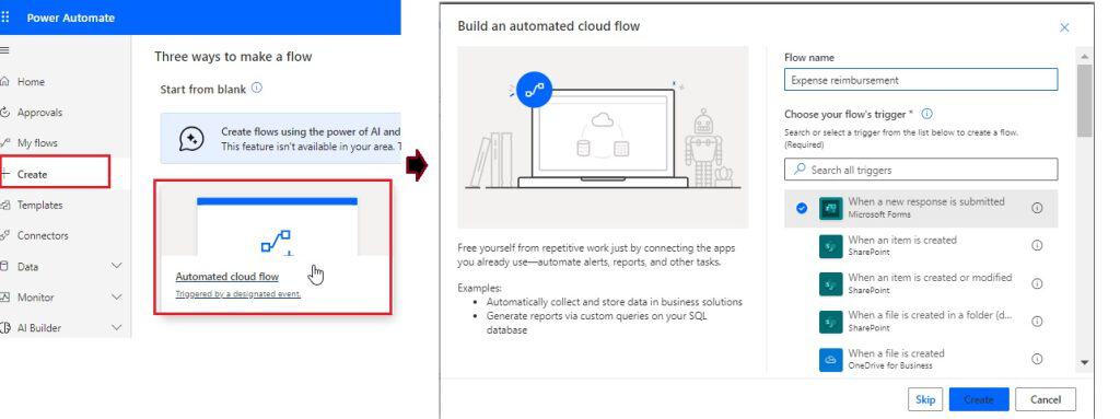 create automated expense reimbursement using Microsoft flow