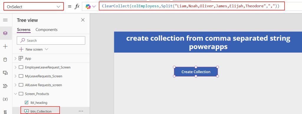 create collection from comma separated string powerapps