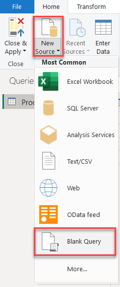 create data table in power query