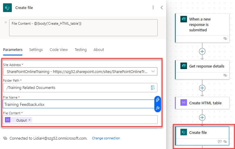 Create file SharePoint Power Automate file content