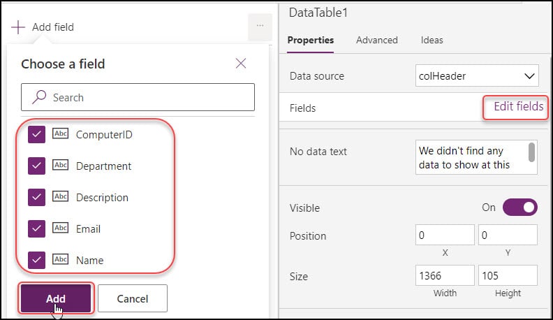 Create grid view in Power Apps