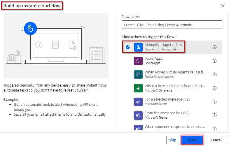 Create HTML Table in Power Automate