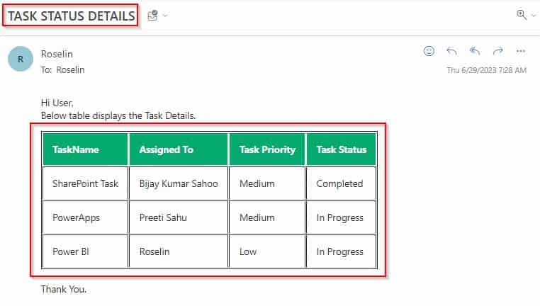 Create HTML Table with Border in power automate