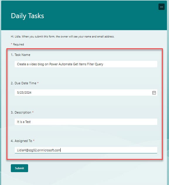 Create planner task from MS Forms Power Automate