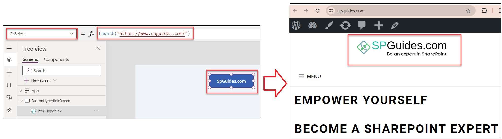 create power apps hyperlink button