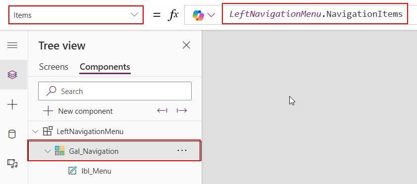 create power apps navigation menu component