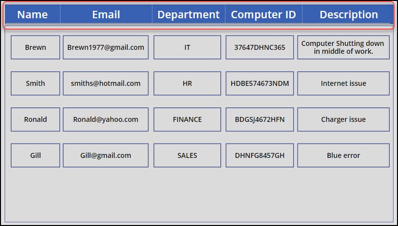 Create PowerApps Grid View