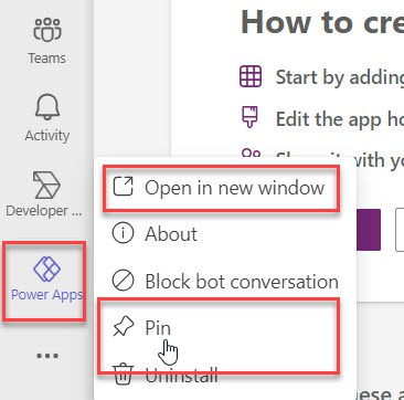 create powerapps in microsoft teams