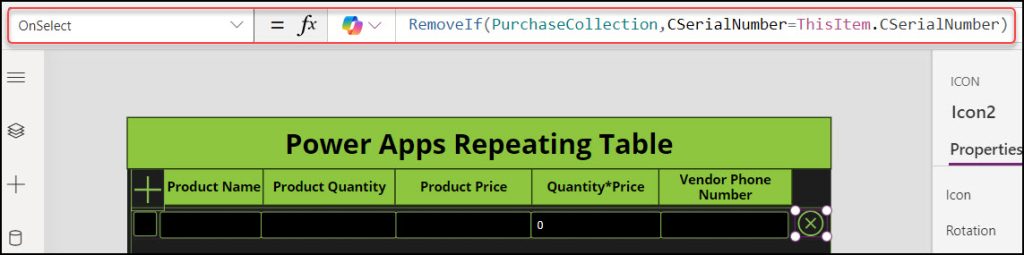 Create Repeating Tables in Power Apps with calculate fields