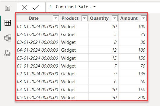 create table in power bi using dax