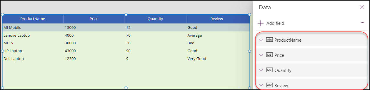 powerapps create table
