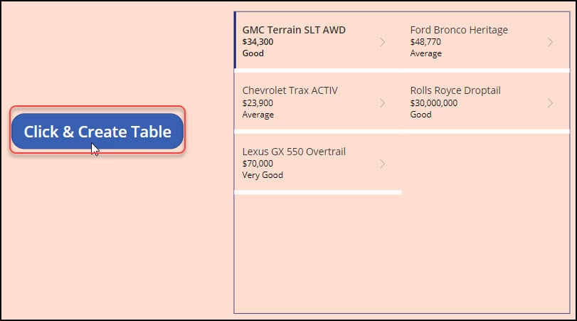 create table powerapps