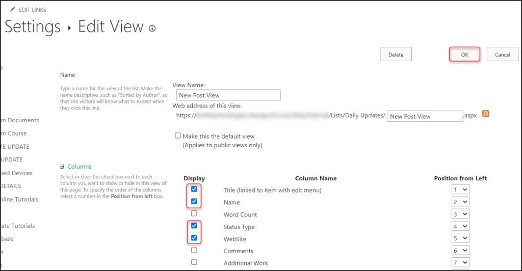 create view in sharepoint list