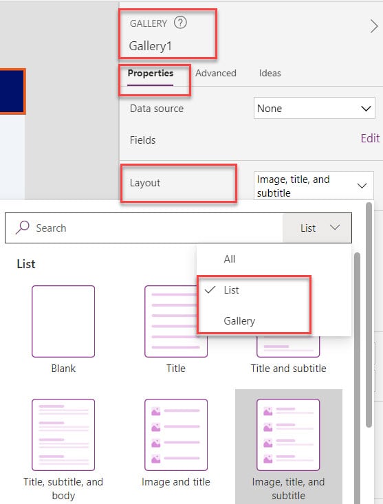 customize a gallery layout in power apps