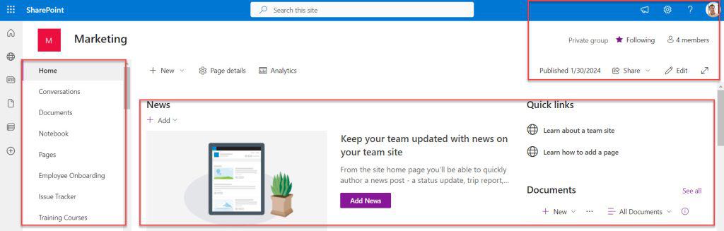 customize a SharePoint Online site