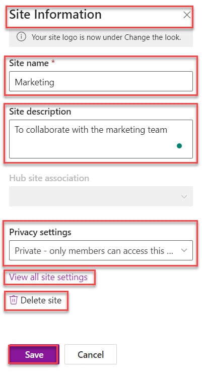 customize a SharePoint Team site