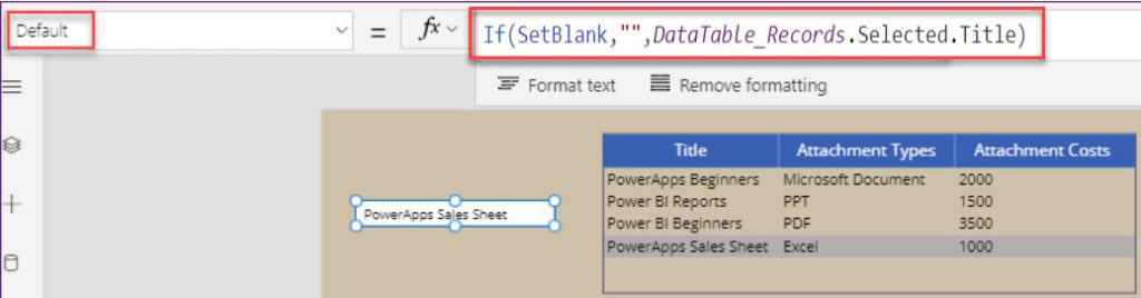 Data Table Select Default Row in PowerApps