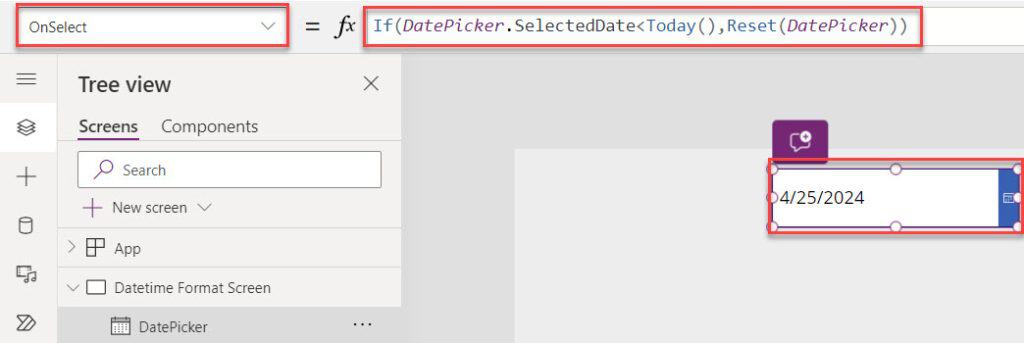 date picker disable past days in powerapps 