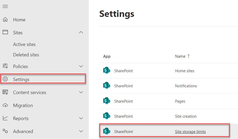 default sharepoint storage limit