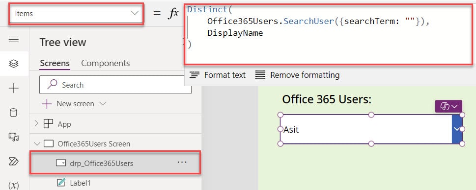 Display PowerApps Dropdown Items from Office 365 groups