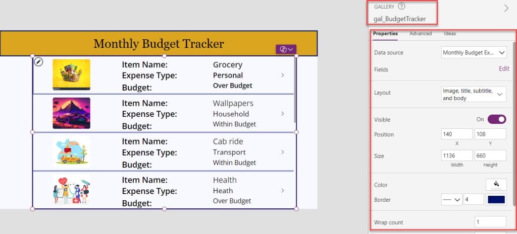 display SharePoint list items in the PowerApps gallery