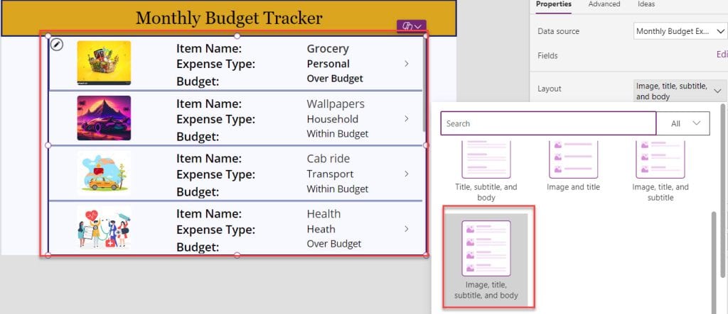 display SharePoint list items on a PowerApps gallery control