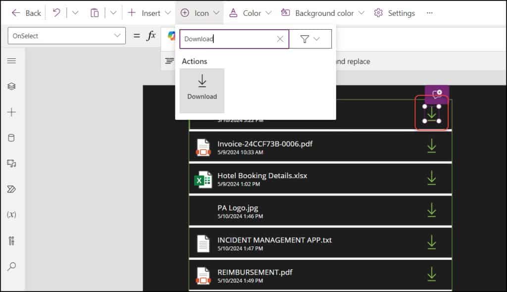 download SharePoint document library files in Power Apps