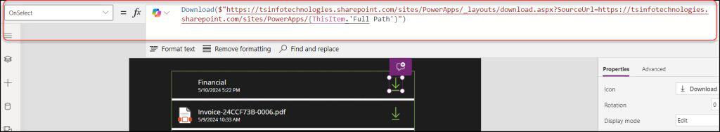 download SharePoint document library files in PowerApps