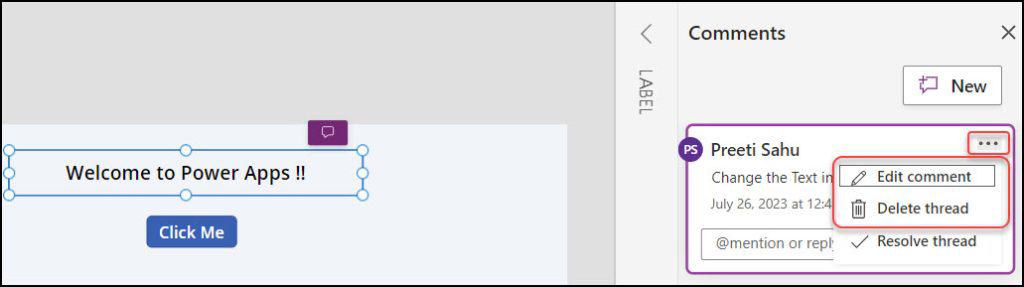 Edit or Delete a Power Apps Comment
