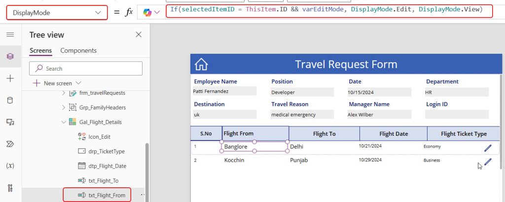 edit power apps repeating table items