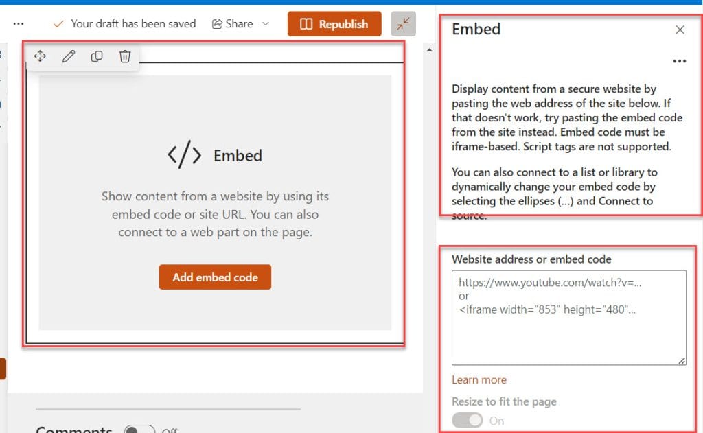 embed webpart in sharepoint