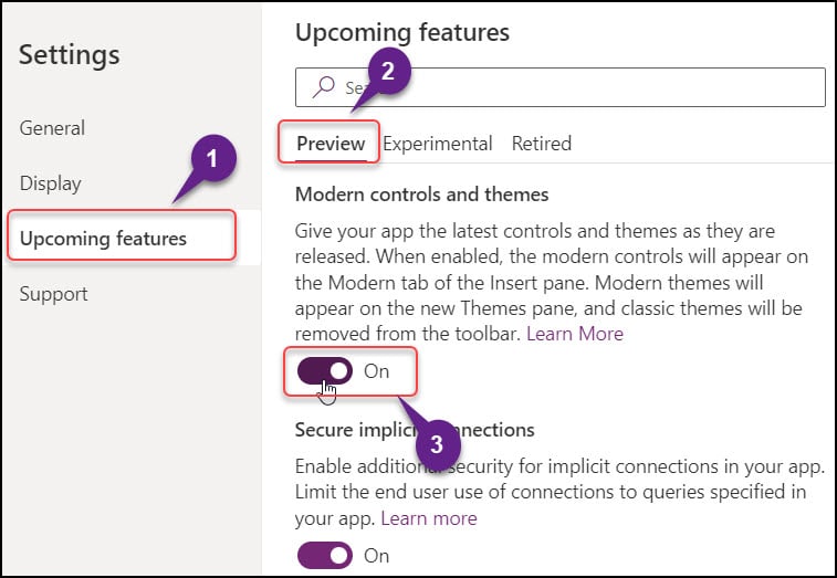 Enable Power Apps Modern Controls