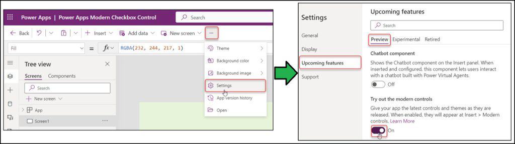 Enable PowerApps Modern Controls