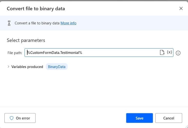 Error 'Argument 'body' must be 'Binary' in Power automate desktop