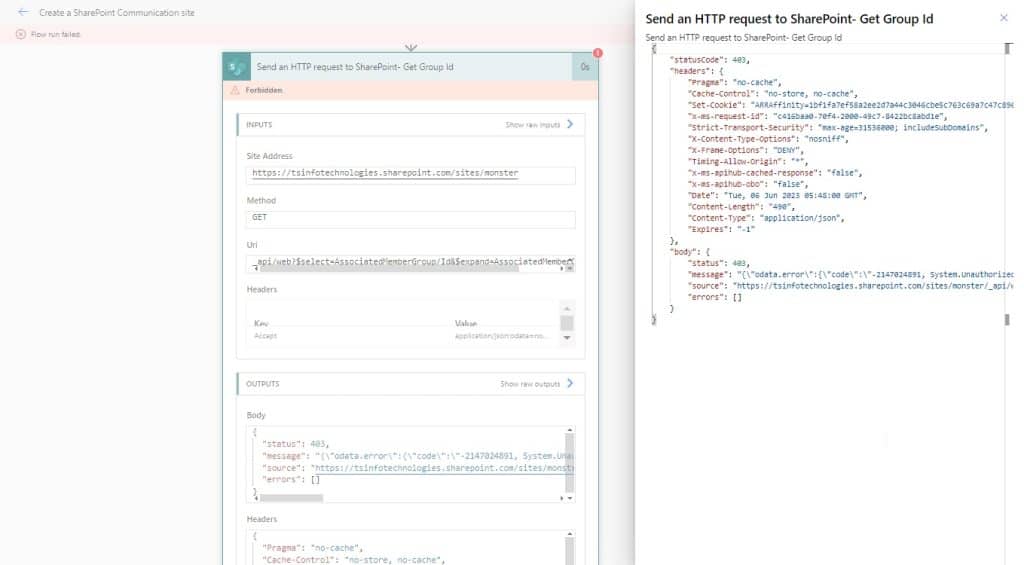  Error 'Attempted to perform an unauthorized operation' in Power Automate