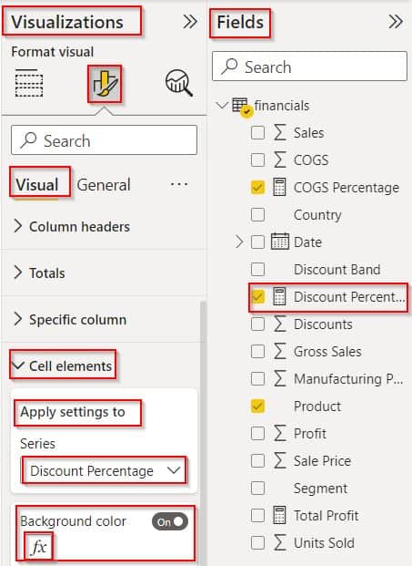 Example of conditional formatting based on two measures in Power BI