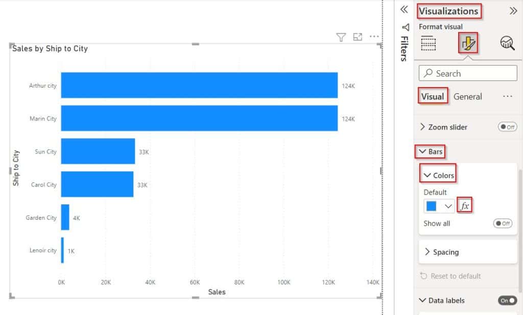 Example of Power BI bar chart color based on the value