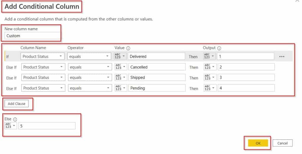 Example of Power BI conditional formatting based on text icon