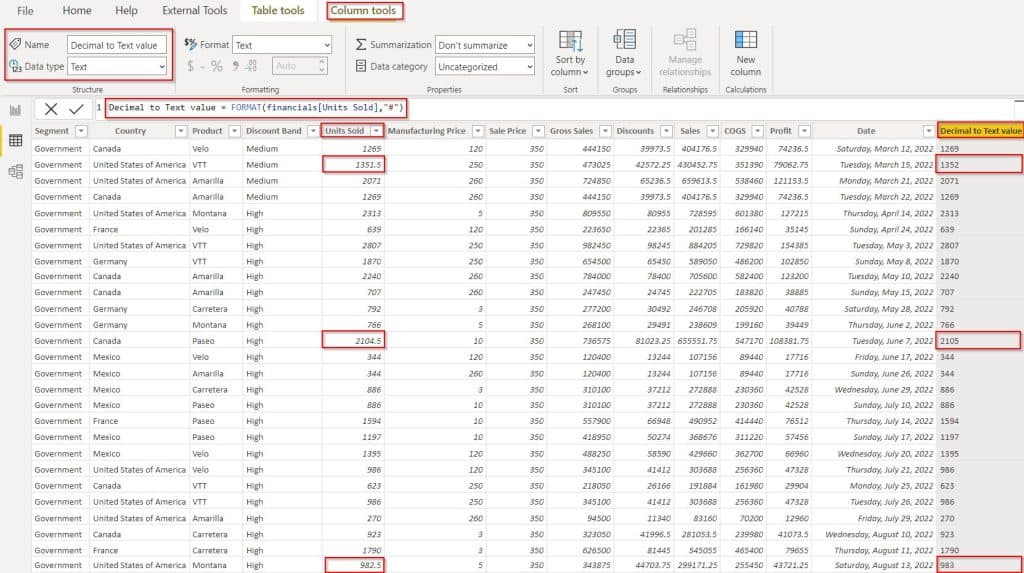 Example of Power BI convert Decimal to Text