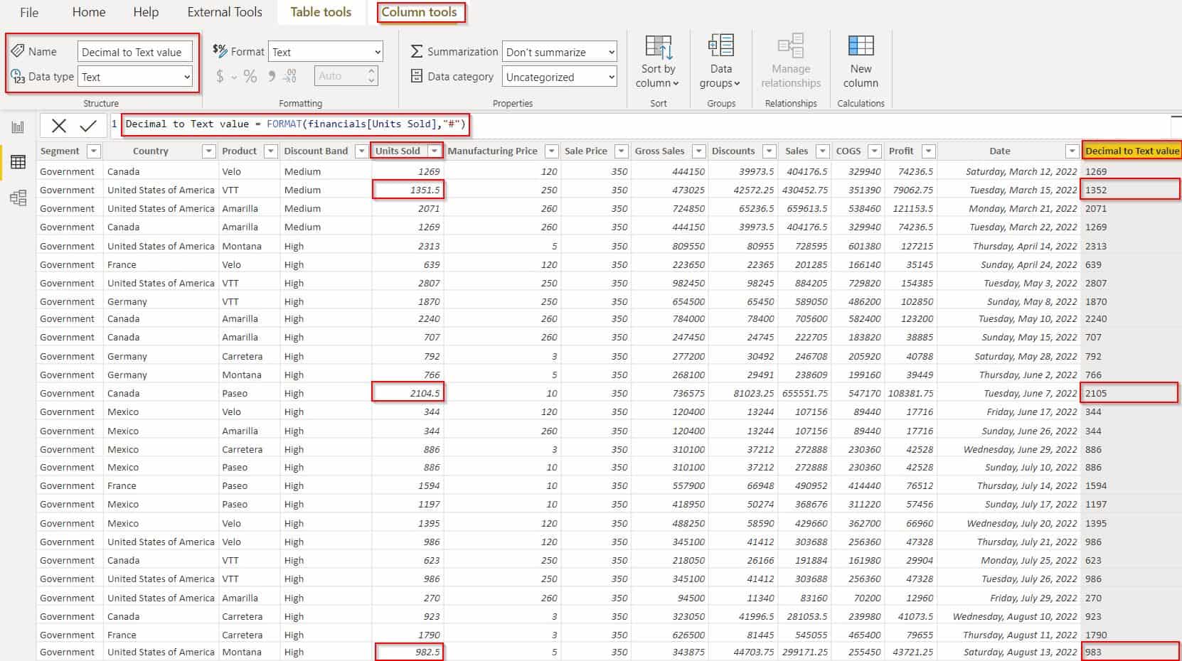 Example of Power BI convert Decimal to Text